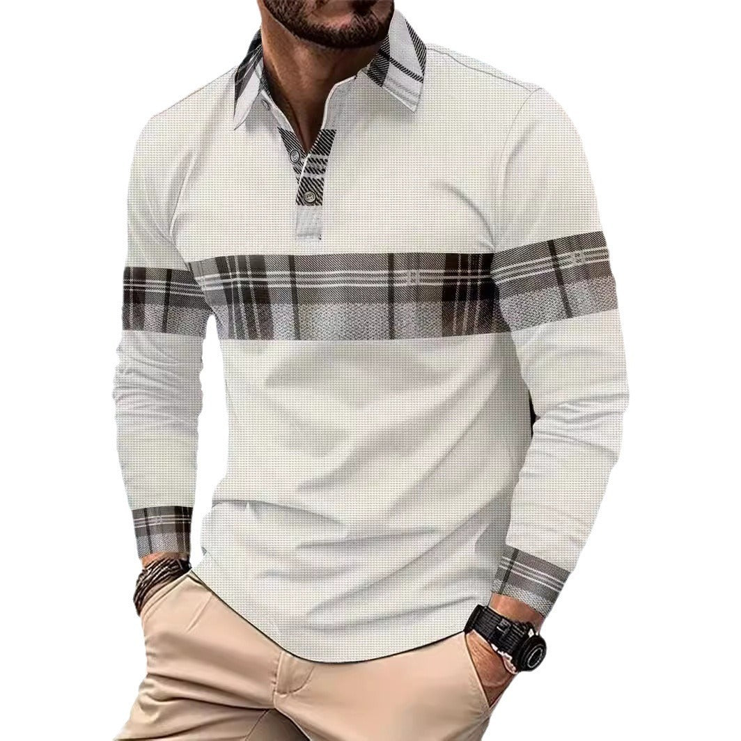 European And American Men's Casual Long Sleeve Color Matching