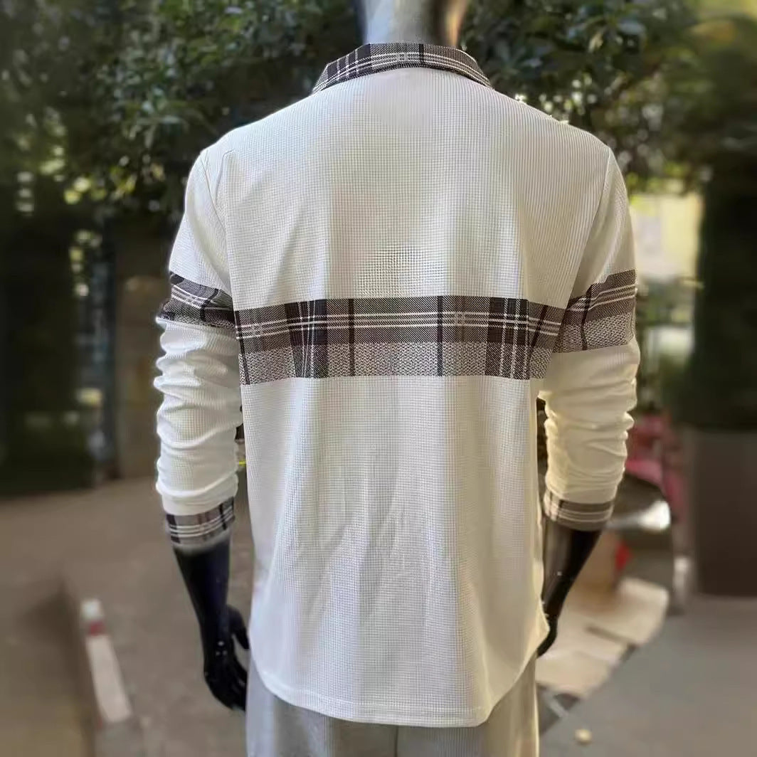 European And American Men's Casual Long Sleeve Color Matching