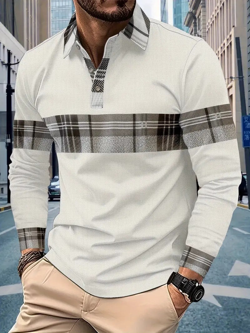 European And American Men's Casual Long Sleeve Color Matching