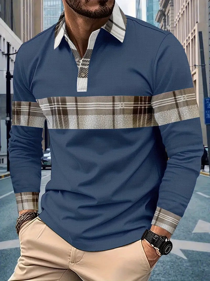 European And American Men's Casual Long Sleeve Color Matching