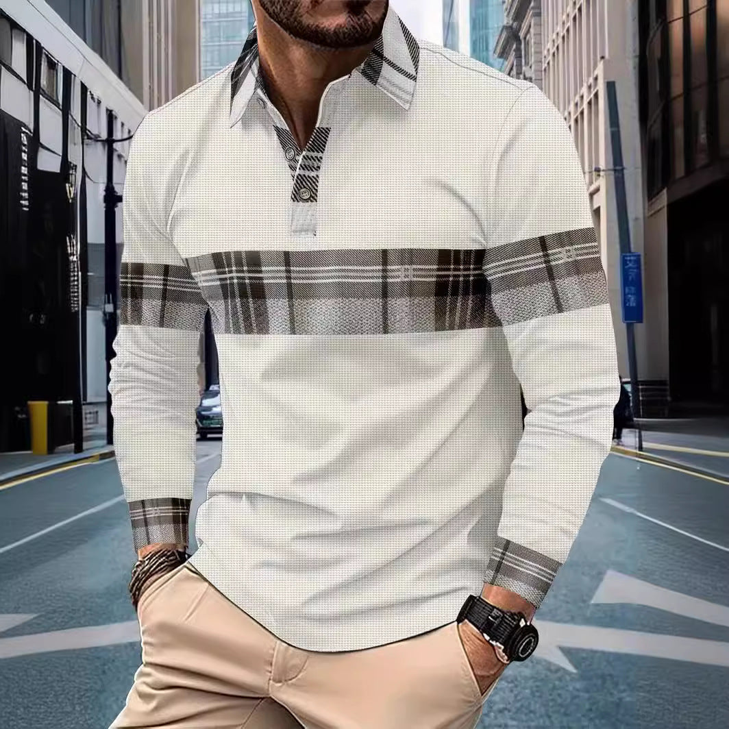 European And American Men's Casual Long Sleeve Color Matching