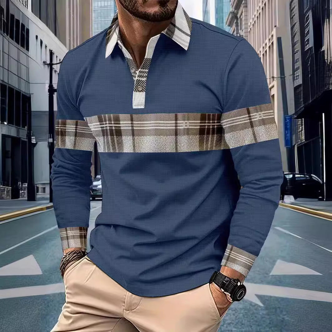 European And American Men's Casual Long Sleeve Color Matching